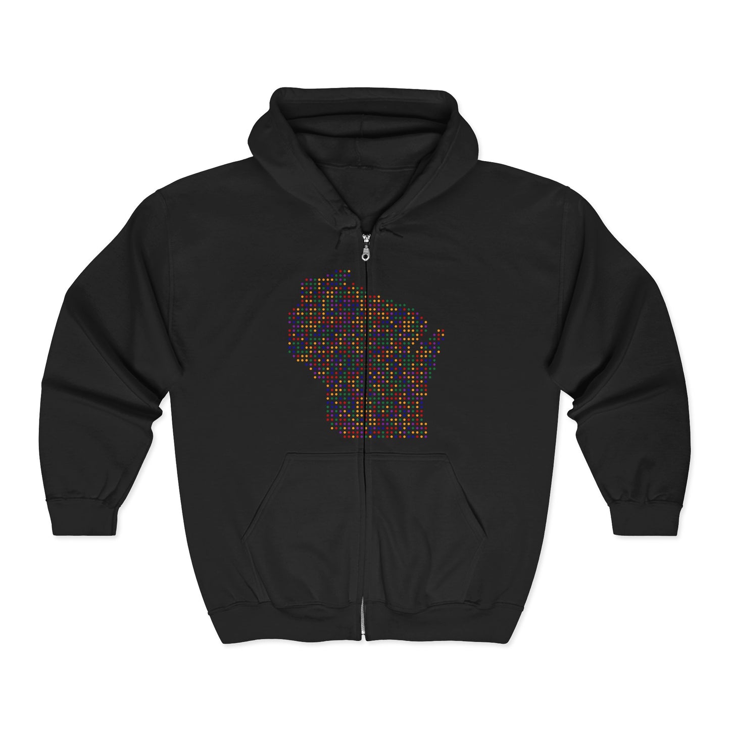 Colorful Wisconsin Map Zip-Up Hoodie | Cozy Travel Souvenirs | True North