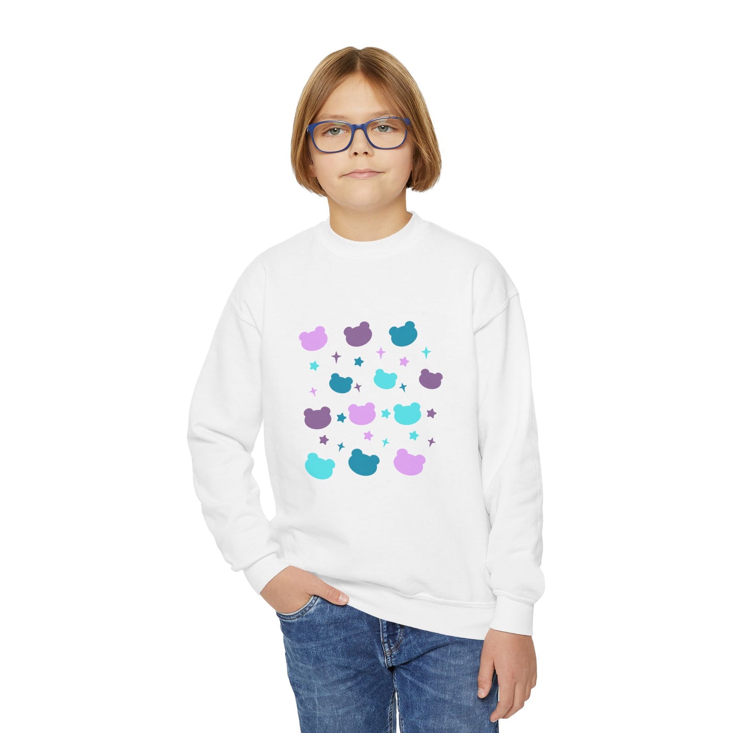 Youth Crewneck Sweatshirt with Cute Cat Design | Fall & Winter Fashion | True North