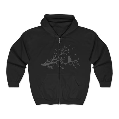 Nature-Inspired Full Zip Hoodie | Tree Branch & Bird Design | True North