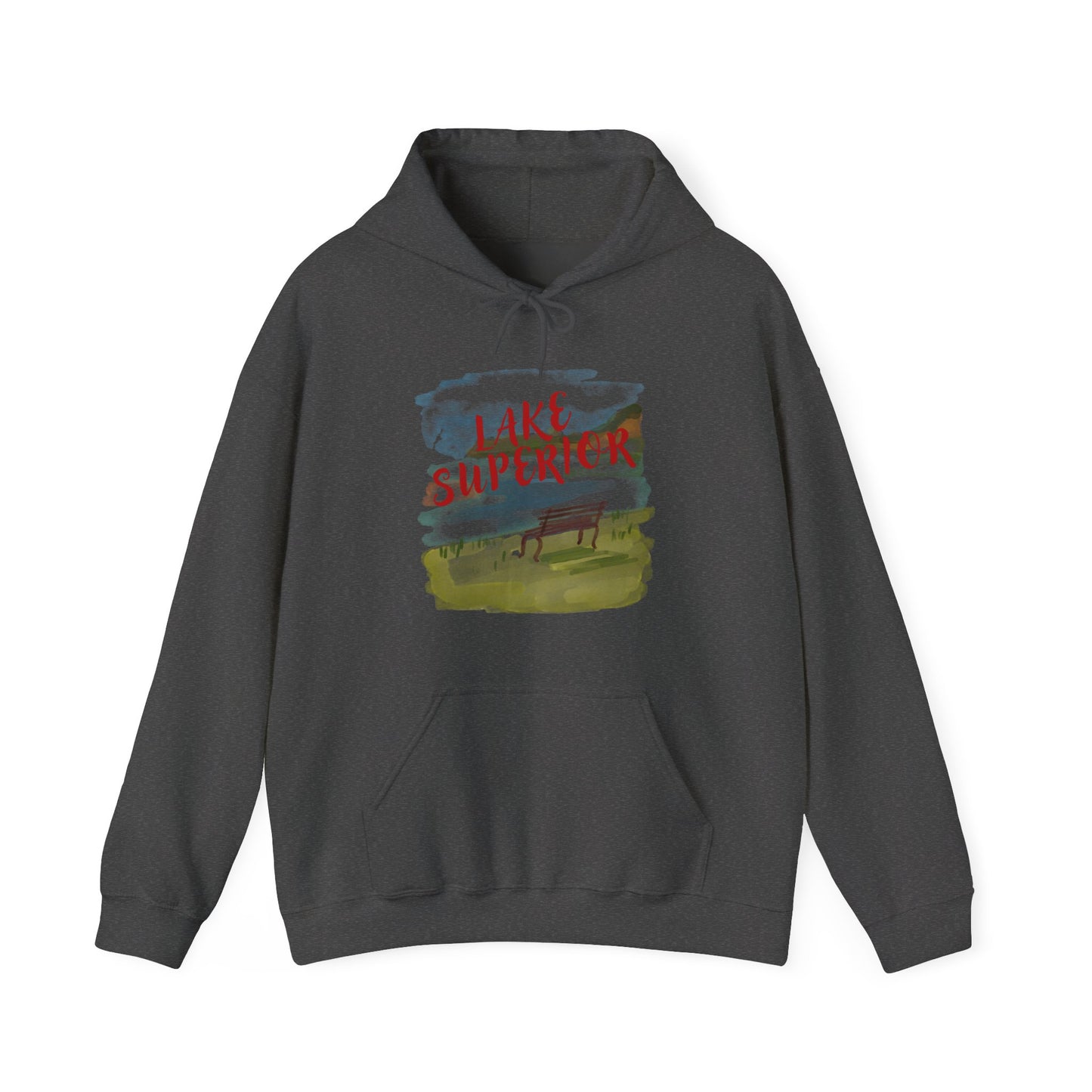 Lake Superior Hoodie – Scenic Bench Watercolor Design DULUTH