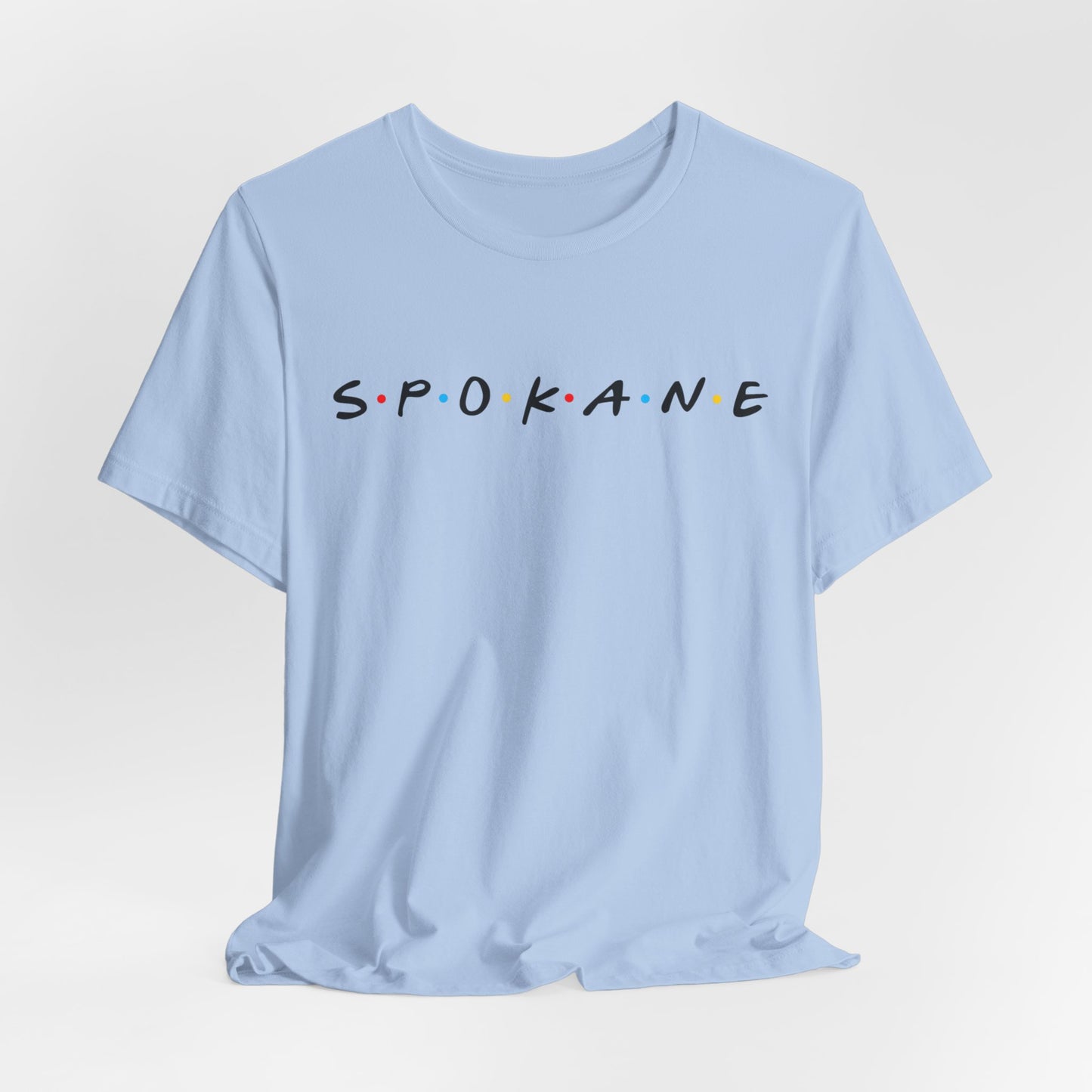 Spokane Script Tee — Retro Dotted Friend-Style City T‑Shirt