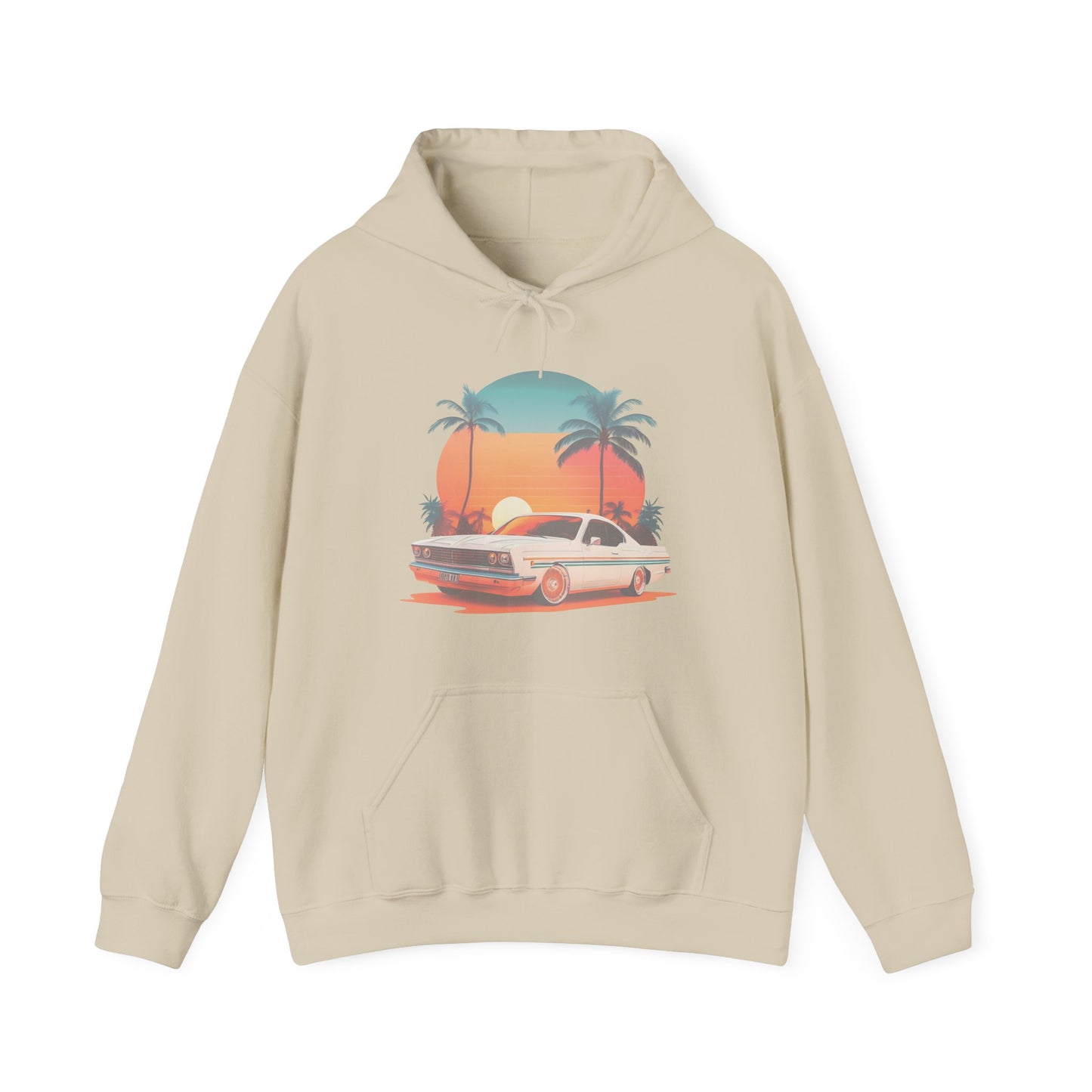 Retro Sunset Car Hooded Sweatshirt | Vintage Car Lovers | True North