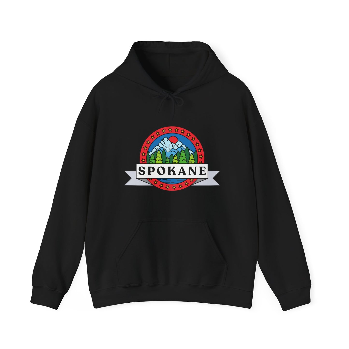 Spokane Mountain Badge Hoodie – Retro Outdoor Travel Sweatshirt
