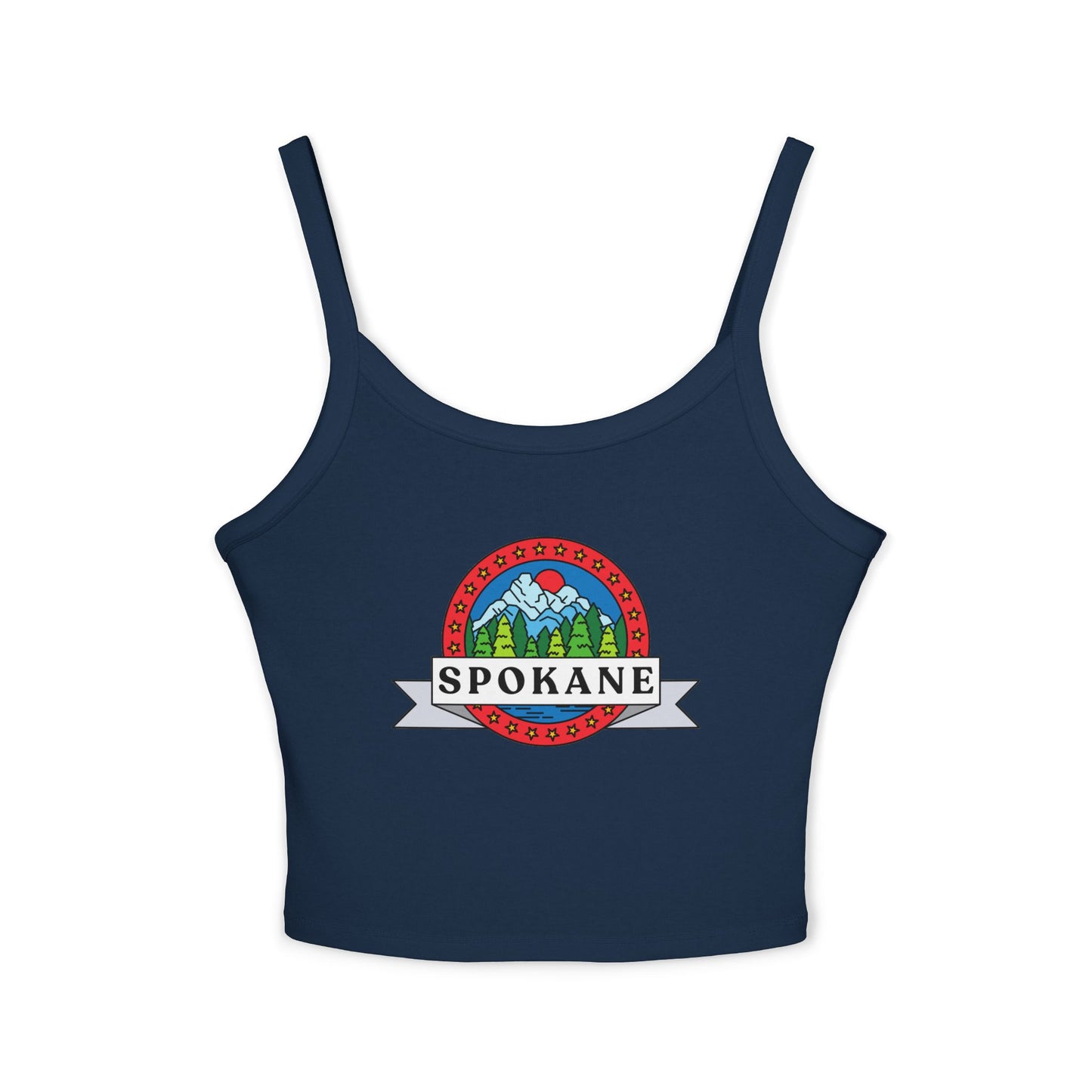 Spokane Vintage Badge Tank Top — Women's Spaghetti-Strap Crop
