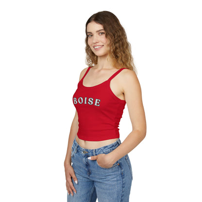 Boise Cropped Spaghetti Strap Tank - Retro Collegiate Graphic