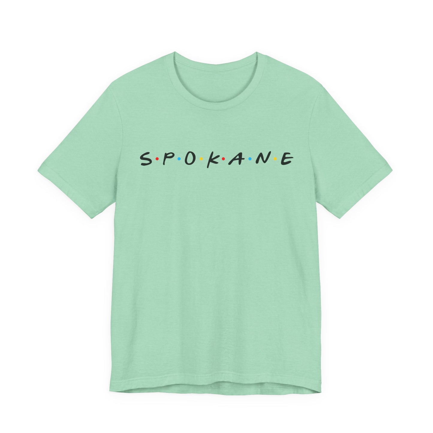 Spokane Script Tee — Retro Dotted Friend-Style City T‑Shirt