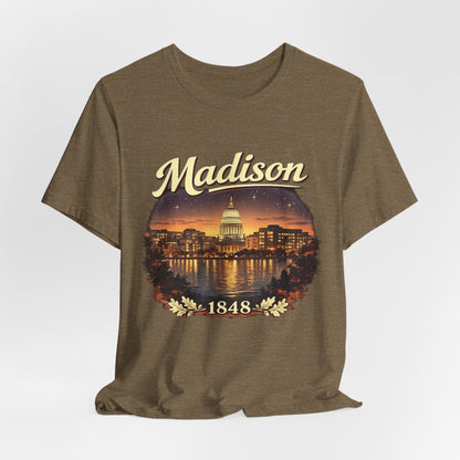 Madison Skyline T-Shirt — Vintage Capitol Night Scene (1848) JERSEY