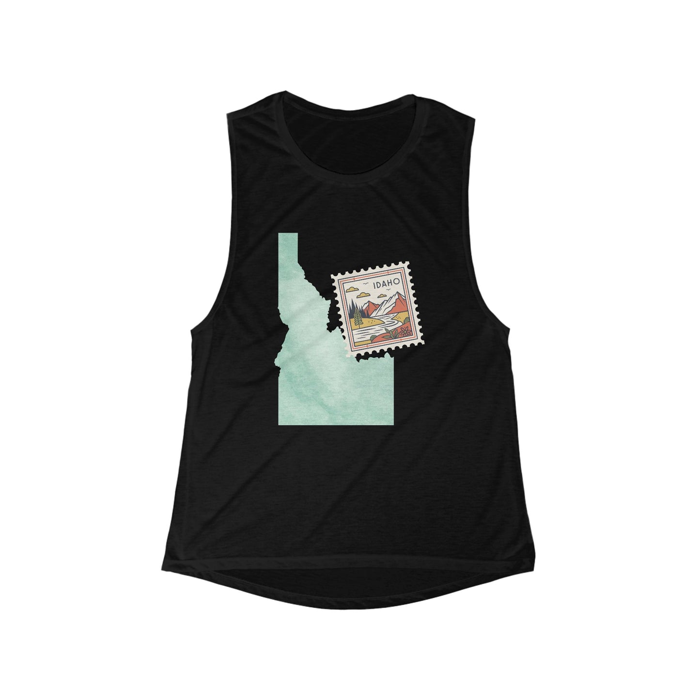Idaho Postage Stamp Tank Top — Women's Flow Muscle Tank (Vintage State Map Design) BOISE