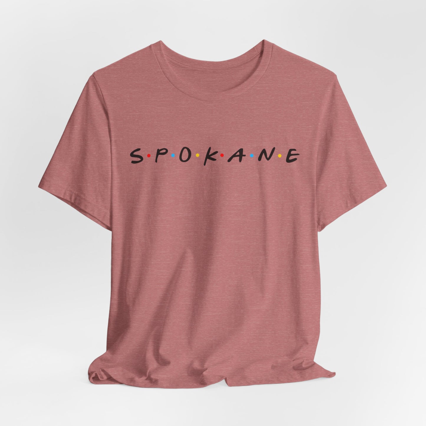 Spokane Script Tee — Retro Dotted Friend-Style City T‑Shirt