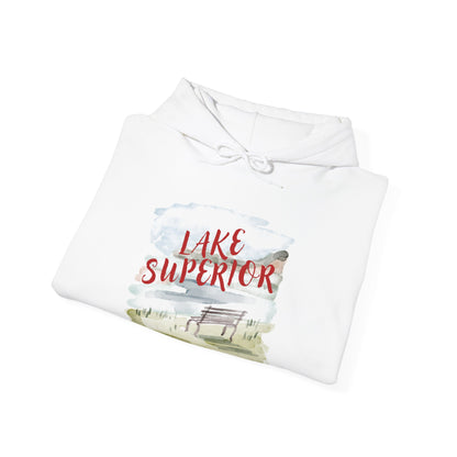 Lake Superior Hoodie – Scenic Bench Watercolor Design DULUTH