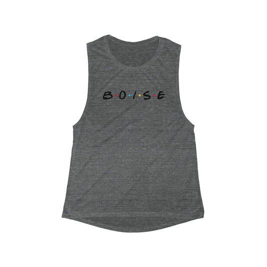 Boise Muscle Tank Top — Women's Flowly Scoop Tank with Retro Dot Accent
