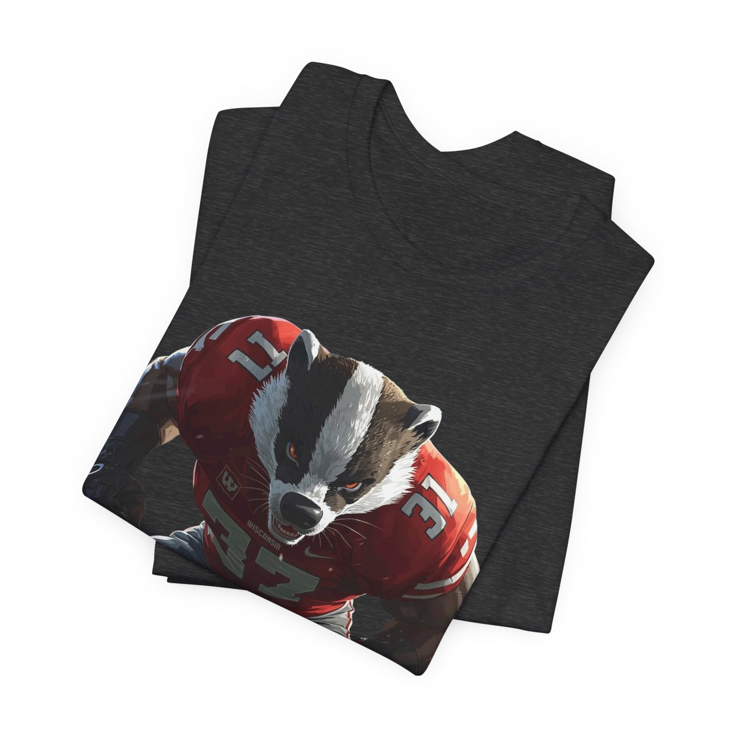 Badger Football Player T-Shirt — Retro Mascot Sports JERSEY Tee MADISON