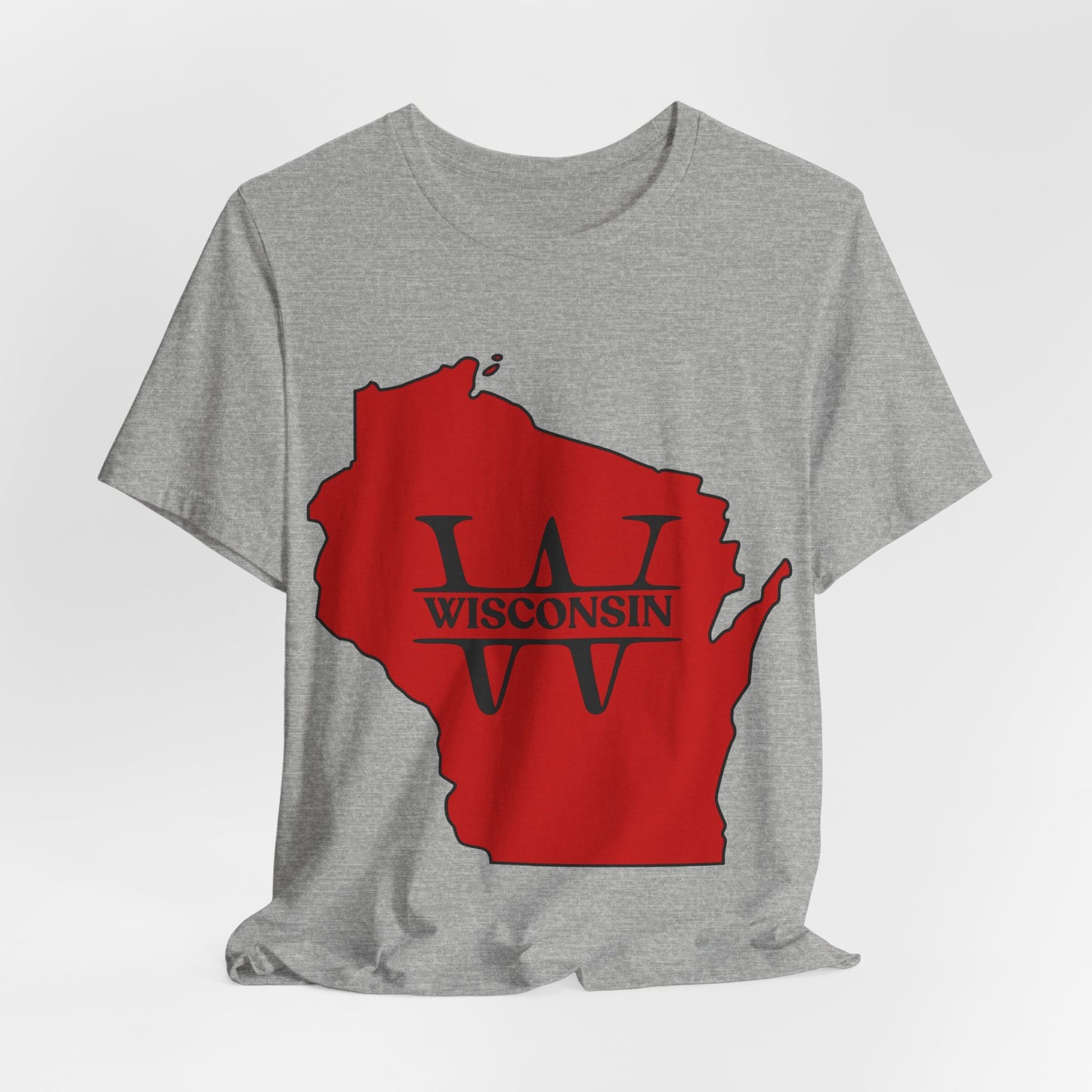 Wisconsin State Outline Tee with W Monogram — Red Badger Pride Shirt MADISON JERSEY TEE