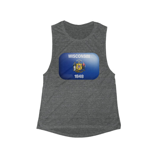 Wisconsin State Flag Women Flowy Scoop Tank Top | Soft Premium Fit | True North