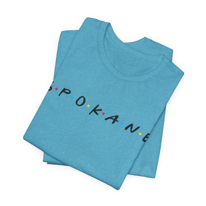 Spokane Script Tee — Retro Dotted Friend-Style City T‑Shirt