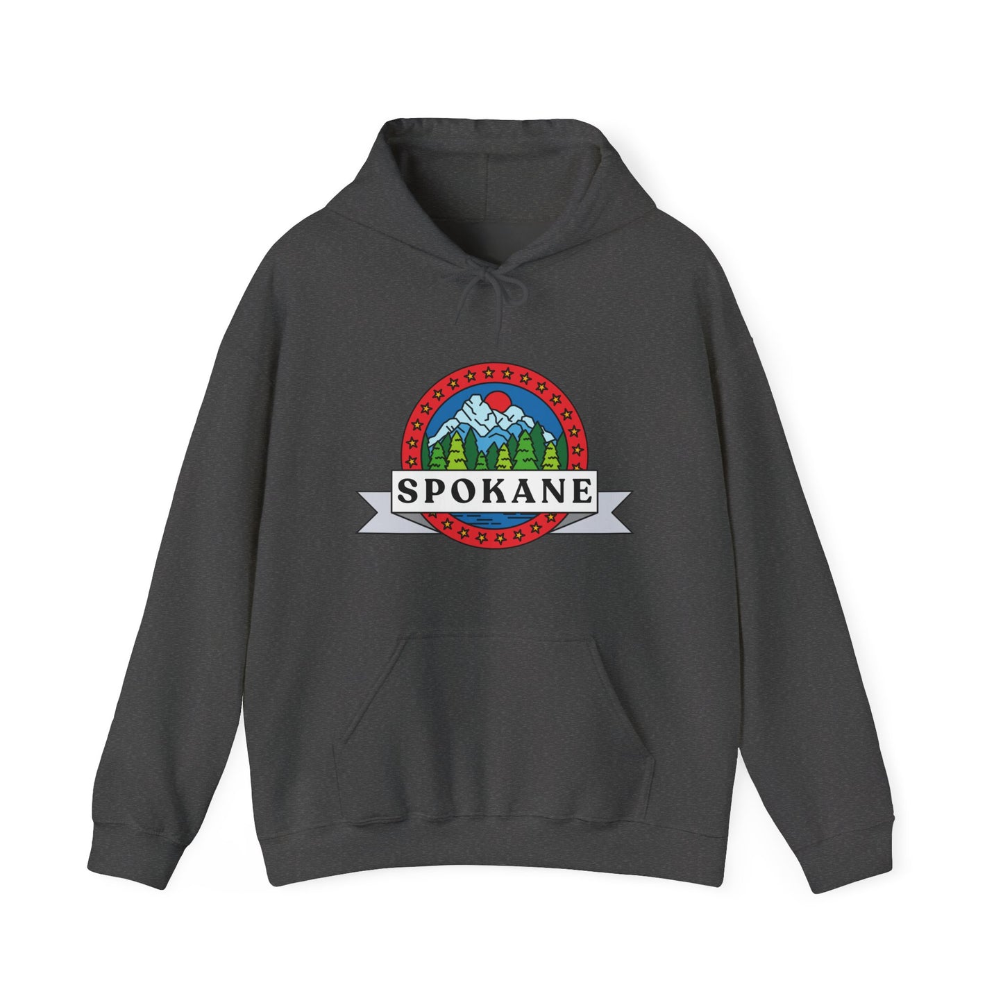 Spokane Mountain Badge Hoodie – Retro Outdoor Travel Sweatshirt
