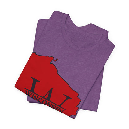 Wisconsin State Outline Tee with W Monogram — Red Badger Pride Shirt MADISON JERSEY TEE