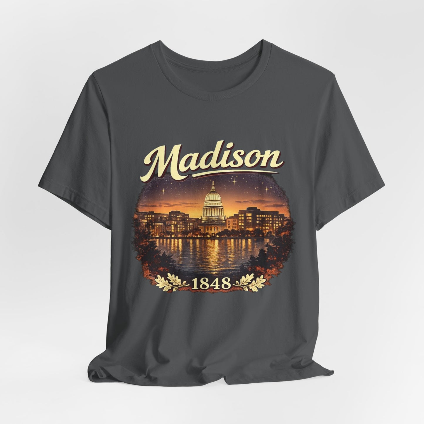 Madison Skyline T-Shirt — Vintage Capitol Night Scene (1848) JERSEY