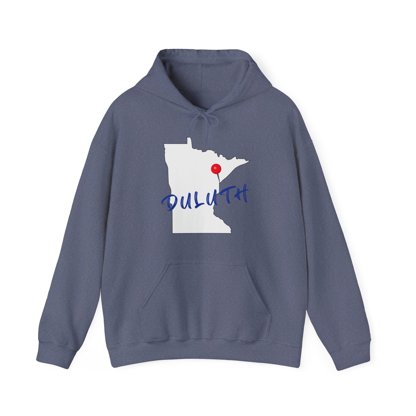 Duluth Minnesota Hoodie – State Outline with Red Pin & Script