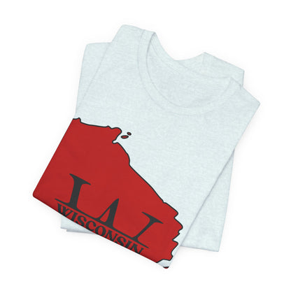 Wisconsin State Outline Tee with W Monogram — Red Badger Pride Shirt MADISON JERSEY TEE