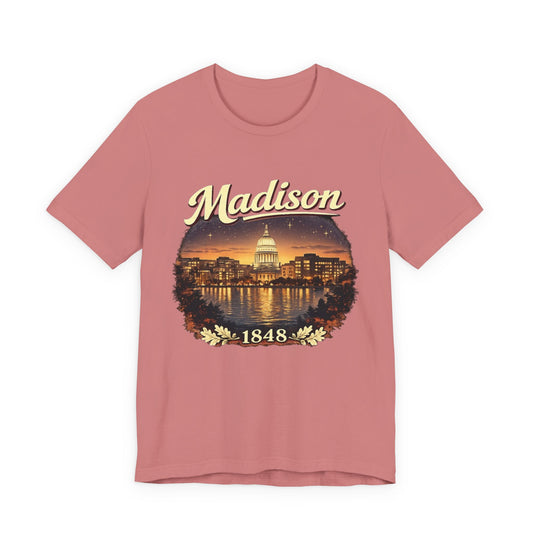 Madison Skyline T-Shirt — Vintage Capitol Night Scene (1848) JERSEY