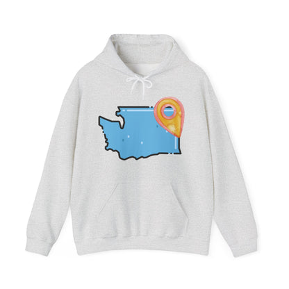 Washington State Map Hoodie with Location Pin — State Pride Pullover SPOKANE